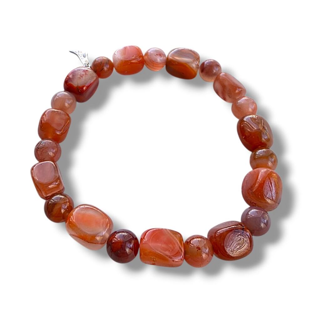 New Jay King‎ DTR 925 Red Agate Stone 7.5" Stretch Beaded Bracelet Chunky